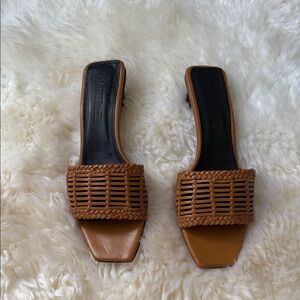 Martinez Brown leather Woven Slide Sandals size 41.